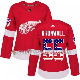 Adidas Maillot de Hockey Detroit Red Wings Niklas Kronwall 55 2017-2018 Rouge USA Flag Fashion Authentic - Femme